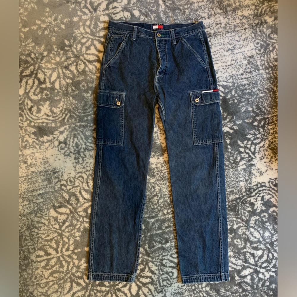 Tommy Hilfiger vintage cargo straight leg jeans, streetwear, skater, grunge, Y2K
